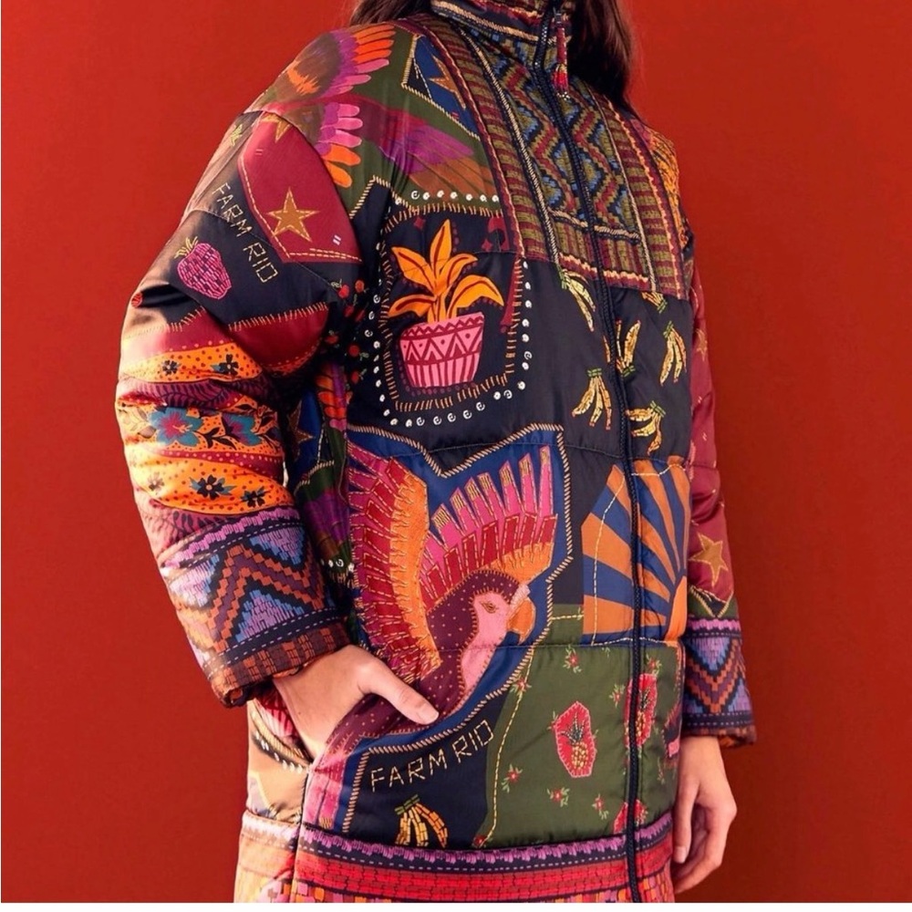 NWT Farm Rio Crazy Mix Reversible Puffer Jacket Dopamine Tropical Small